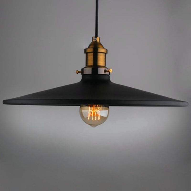 Black Flared Shade Hanging Light Simplicity Metallic 1 Bulb Restaurant Pendant Light Fixture Black 14" Clearhalo 'Art Deco Pendants' 'Black' 'Cast Iron' 'Ceiling Lights' 'Ceramic' 'Crystal' 'Industrial' 'Metal' 'Pendant Lights' 'Rustic Pendants' 'Tiffany' Lighting' 2204469