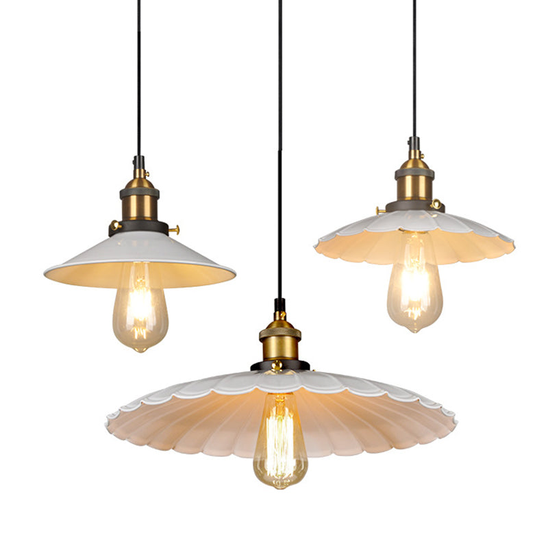 White Single Ceiling Light Industrial Metallic Scalloped Umbrella Hanging Pendant Light Clearhalo 'Art Deco Pendants' 'Cast Iron' 'Ceiling Lights' 'Ceramic' 'Crystal' 'Industrial Pendants' 'Industrial' 'Metal' 'Middle Century Pendants' 'Pendant Lights' 'Pendants' 'Tiffany' Lighting' 2204480