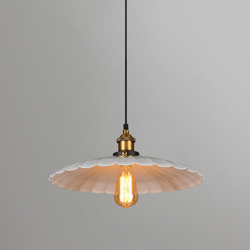 White Single Ceiling Light Industrial Metallic Scalloped Umbrella Hanging Pendant Light Clearhalo 'Art Deco Pendants' 'Cast Iron' 'Ceiling Lights' 'Ceramic' 'Crystal' 'Industrial Pendants' 'Industrial' 'Metal' 'Middle Century Pendants' 'Pendant Lights' 'Pendants' 'Tiffany' Lighting' 2204484