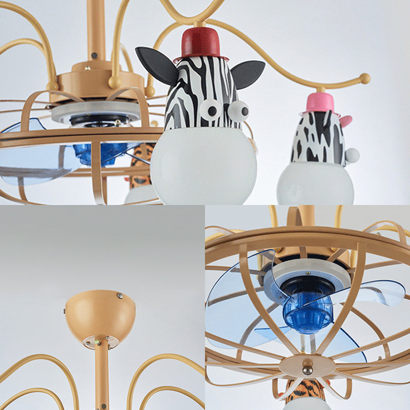 Metal Frame Ceiling Fan Light Cartoon Style 5 Lights Golden Semi-Flush Mount Light with Animals Deco Clearhalo 'Ceiling Fans with Lights' 'Ceiling Fans' 'Kids Ceiling Fans' 'Kids' Lighting' 220449