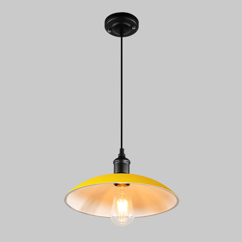 Metallic Pot Cover Suspension Lighting Retro Style 1 Head Restaurant Pendant Ceiling Light Yellow Clearhalo 'Art Deco Pendants' 'Black' 'Cast Iron' 'Ceiling Lights' 'Ceramic' 'Crystal' 'Industrial' 'Metal' 'Pendant Lights' 'Rustic Pendants' 'Tiffany' Lighting' 2204502