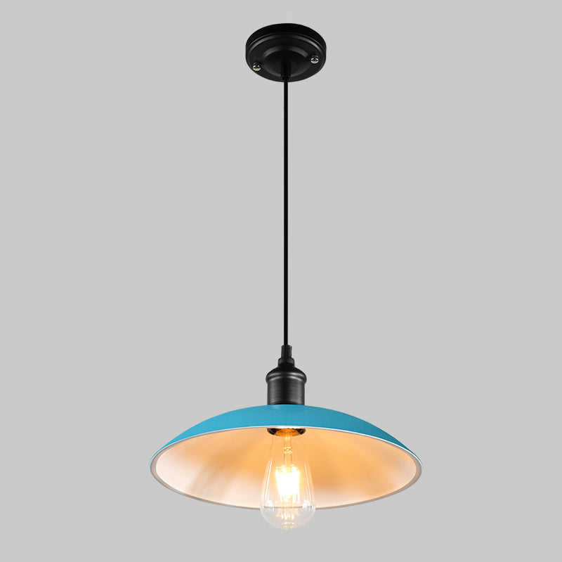 Metallic Pot Cover Suspension Lighting Retro Style 1 Head Restaurant Pendant Ceiling Light Blue Clearhalo 'Art Deco Pendants' 'Black' 'Cast Iron' 'Ceiling Lights' 'Ceramic' 'Crystal' 'Industrial' 'Metal' 'Pendant Lights' 'Rustic Pendants' 'Tiffany' Lighting' 2204504