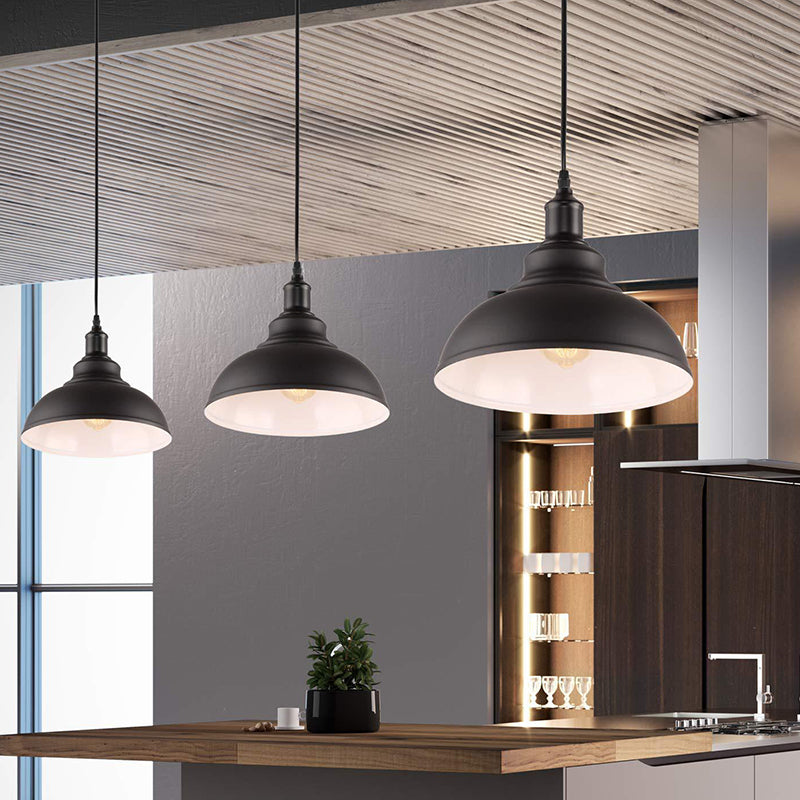 Black Outer & White Inner Pot Lid Ceiling Light Industrial Metallic 1 Bulb Restaurant Hanging Pendant Light Clearhalo 'Art Deco Pendants' 'Black' 'Cast Iron' 'Ceiling Lights' 'Ceramic' 'Crystal' 'Industrial' 'Metal' 'Pendant Lights' 'Rustic Pendants' 'Tiffany' Lighting' 2204506_11f8624d-c40c-4e9b-950a-73908a7a0f70