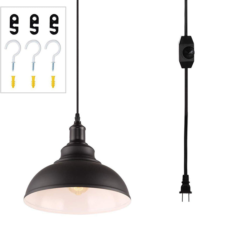 Black Outer & White Inner Pot Lid Ceiling Light Industrial Metallic 1��Bulb Restaurant Hanging Pendant Light Black Outer & White Inner US Plug Clearhalo 'Ceiling Lights' 'Industrial Pendants' 'Industrial' 'Middle Century Pendants' 'Pendant Lights' 'Pendants' 'Tiffany' Lighting' 2204507_86f31164-1844-4aa7-bd19-7a40bb769b3b