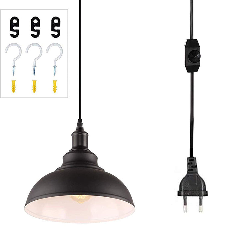 Black Outer & White Inner Pot Lid Ceiling Light Industrial Metallic 1 Bulb Restaurant Hanging Pendant Light Black Outer & White Inner EU Plug Clearhalo 'Art Deco Pendants' 'Black' 'Cast Iron' 'Ceiling Lights' 'Ceramic' 'Crystal' 'Industrial' 'Metal' 'Pendant Lights' 'Rustic Pendants' 'Tiffany' Lighting' 2204508