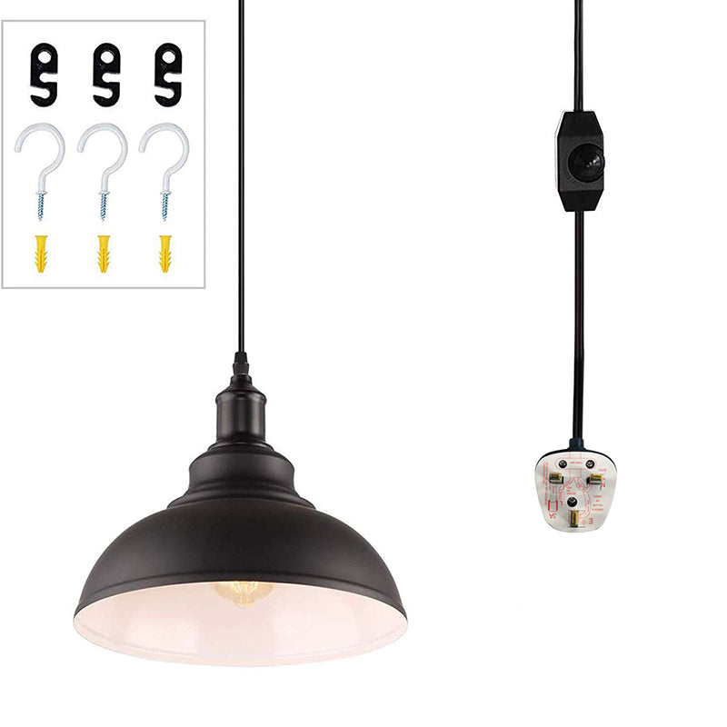 Black Outer & White Inner Pot Lid Ceiling Light Industrial Metallic 1��Bulb Restaurant Hanging Pendant Light Black Outer & White Inner UK Plug Clearhalo 'Ceiling Lights' 'Industrial Pendants' 'Industrial' 'Middle Century Pendants' 'Pendant Lights' 'Pendants' 'Tiffany' Lighting' 2204509_e2e9609d-7ca9-442b-9eb0-206067529694