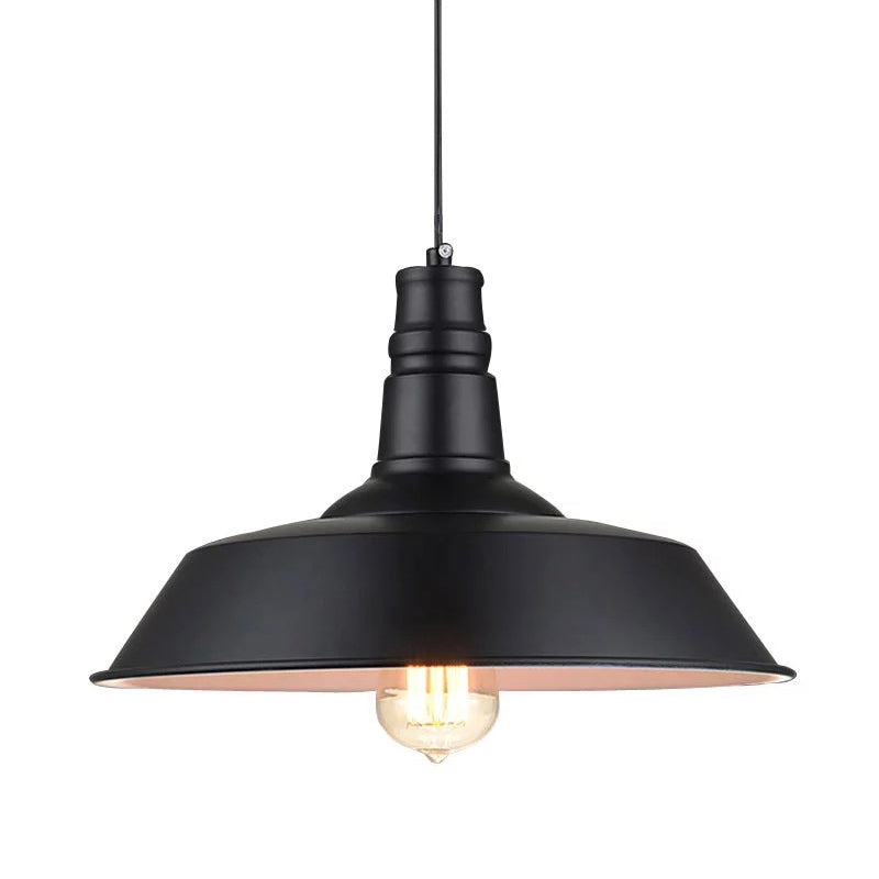 Pot Cover Metallic Hanging Light Simplicity 1 Bulb Restaurant Pendant Light Fixture Black Outer & White Inner Clearhalo 'Art Deco Pendants' 'Black' 'Cast Iron' 'Ceiling Lights' 'Ceramic' 'Crystal' 'Industrial' 'Metal' 'Pendant Lights' 'Rustic Pendants' 'Tiffany' Lighting' 2204534