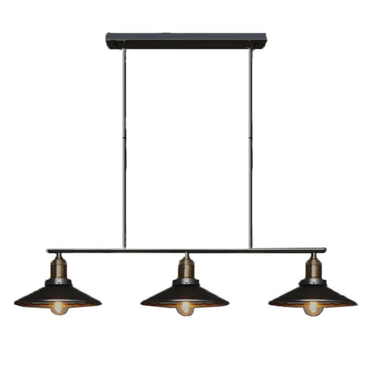 Antique Cone Shade Pendant Lighting 3 Heads Metallic Hanging Island Light in Black Black Clearhalo 'Ceiling Lights' 'Island Lights' Lighting' 2204583