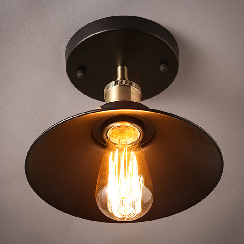 Black Flared Shade Semi Flush Light Industrial 1 Bulb Corridor Ceiling Flush Mount Clearhalo 'Ceiling Lights' 'Close To Ceiling Lights' 'Lighting' 2204611_ed28aad5-820b-4291-9d42-bd2c6b436fa1