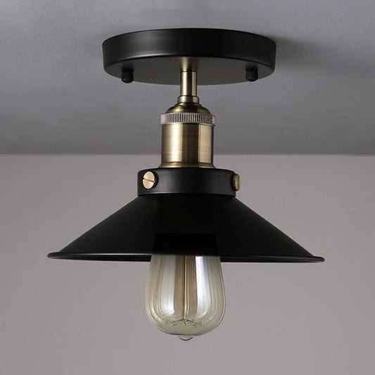 Black Flared Shade Semi Flush Light Industrial 1 Bulb Corridor Ceiling Flush Mount Clearhalo 'Ceiling Lights' 'Close To Ceiling Lights' 'Lighting' 2204613_037a3569-ea17-4c03-a1d7-92f175eb5911