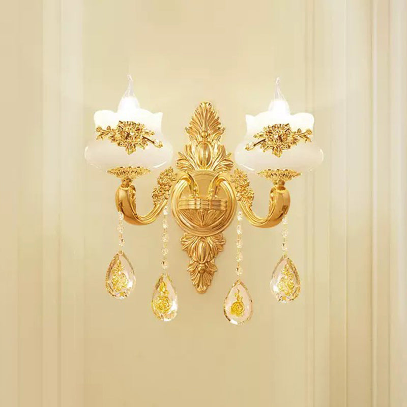 Imitation Jade Gold Chandelier Pendant Light Bud Vintage Hanging Light with Crystal Accent Clearhalo 'Ceiling Lights' 'Chandeliers' Lighting' options 2204774