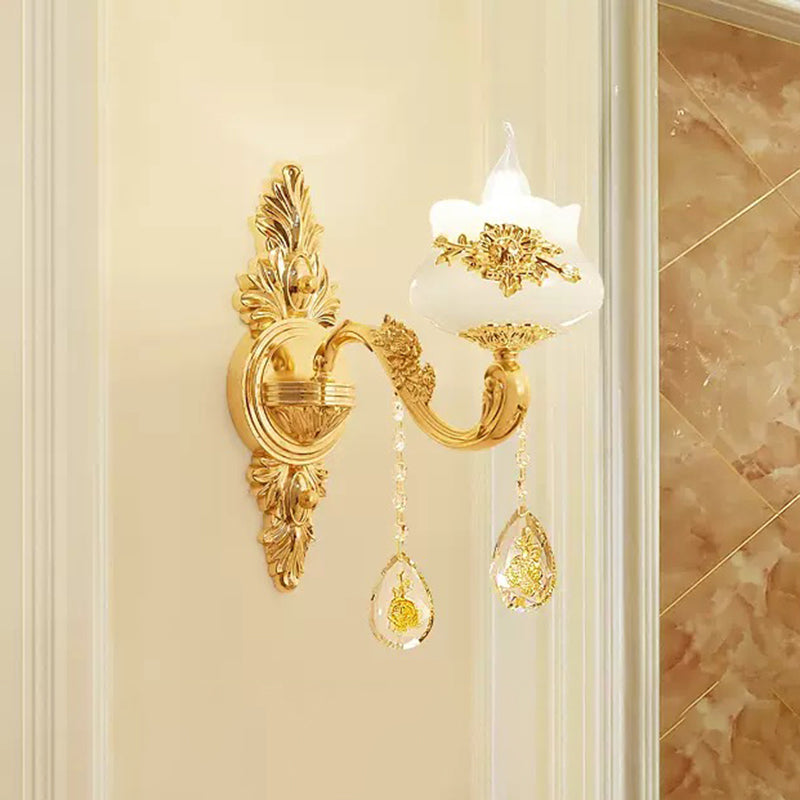 Imitation Jade Gold Chandelier Pendant Light Bud Vintage Hanging Light with Crystal Accent Clearhalo 'Ceiling Lights' 'Chandeliers' Lighting' options 2204775