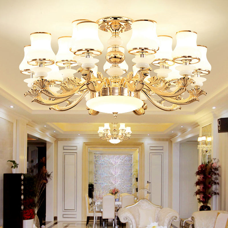 Bud Shade White Glass Suspension Light Retro Style Living Room Chandelier Lighting 15 White Clearhalo 'Ceiling Lights' 'Chandeliers' Lighting' options 2204807_8c145d57-507d-459d-a908-9d030d68a860