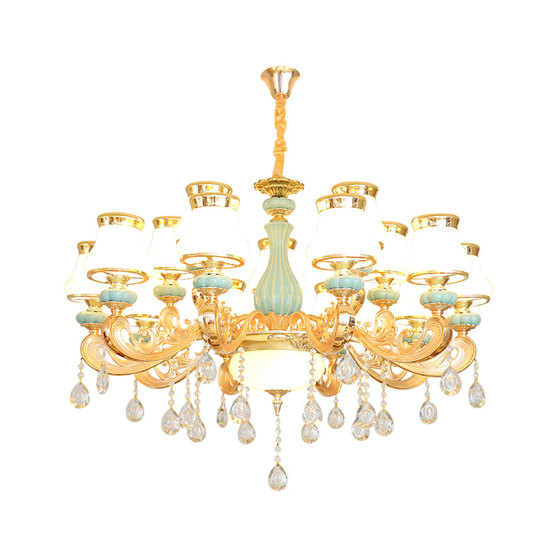 Handblown Glass Gold Chandelier Light Bud Retro Pendant Light Fixture with Crystal Accent Clearhalo 'Ceiling Lights' 'Chandeliers' Lighting' options 2204837