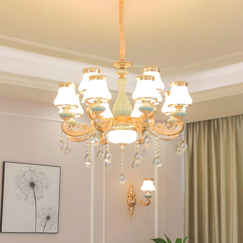 Handblown Glass Gold Chandelier Light Bud Retro Pendant Light Fixture with Crystal Accent Clearhalo 'Ceiling Lights' 'Chandeliers' Lighting' options 2204839