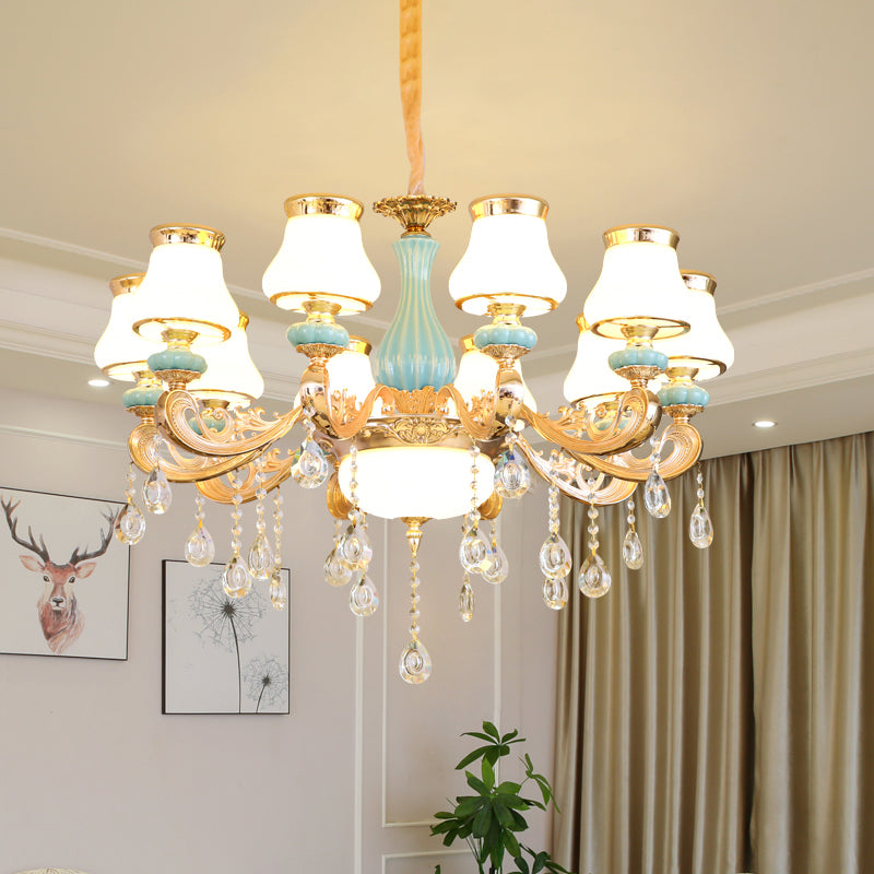 Handblown Glass Gold Chandelier Light Bud Retro Pendant Light Fixture with Crystal Accent 10 Gold Clearhalo 'Ceiling Lights' 'Chandeliers' Lighting' options 2204841_77e6ad1f-aa24-4873-af6a-5d15818a2c98