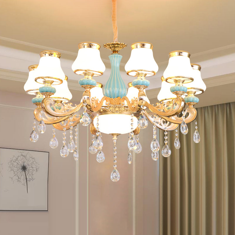 Handblown Glass Gold Chandelier Light Bud Retro Pendant Light Fixture with Crystal Accent Clearhalo 'Ceiling Lights' 'Chandeliers' Lighting' options 2204842