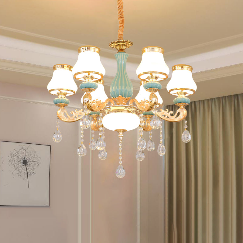 Handblown Glass Gold Chandelier Light Bud Retro Pendant Light Fixture with Crystal Accent 6 Gold Clearhalo 'Ceiling Lights' 'Chandeliers' Lighting' options 2204844_c78ecca4-824e-4ff0-970b-d3a5935f5251