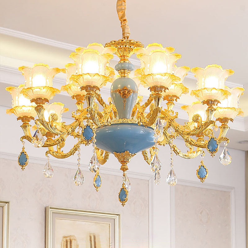 Traditional Ruffled Floral Ceiling Lighting Textured Glass Chandelier Light Fixture with Crystal Accent Clearhalo 'Ceiling Lights' 'Chandeliers' Lighting' options 2204919