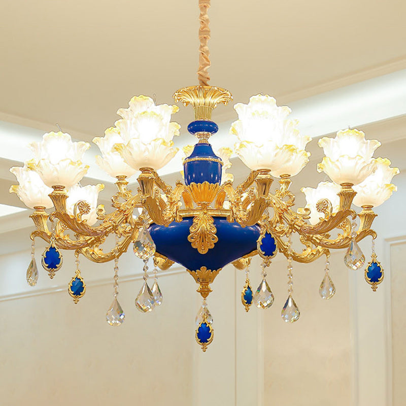 Traditional Ruffled Floral Ceiling Lighting Textured Glass Chandelier Light Fixture with Crystal Accent Clearhalo 'Ceiling Lights' 'Chandeliers' Lighting' options 2204922