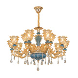 Ruffled Edge Living Room Chandelier Light Retro Handblown Glass Gold Pendant Light Fixture with Crystal Draping Clearhalo 'Ceiling Lights' 'Chandeliers' Lighting' options 2204937