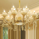 Gold Floral Ruffle Ceiling Lighting Traditional Jade Living Room Chandelier Light with Crystal Draping Clearhalo 'Ceiling Lights' 'Chandeliers' Lighting' options 2204964