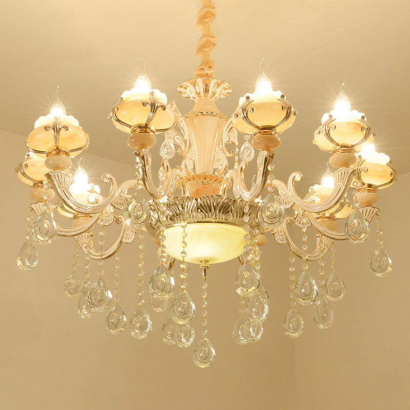 Gold Floral Ruffle Ceiling Lighting Traditional Jade Living Room Chandelier Light with Crystal Draping Clearhalo 'Ceiling Lights' 'Chandeliers' Lighting' options 2204975