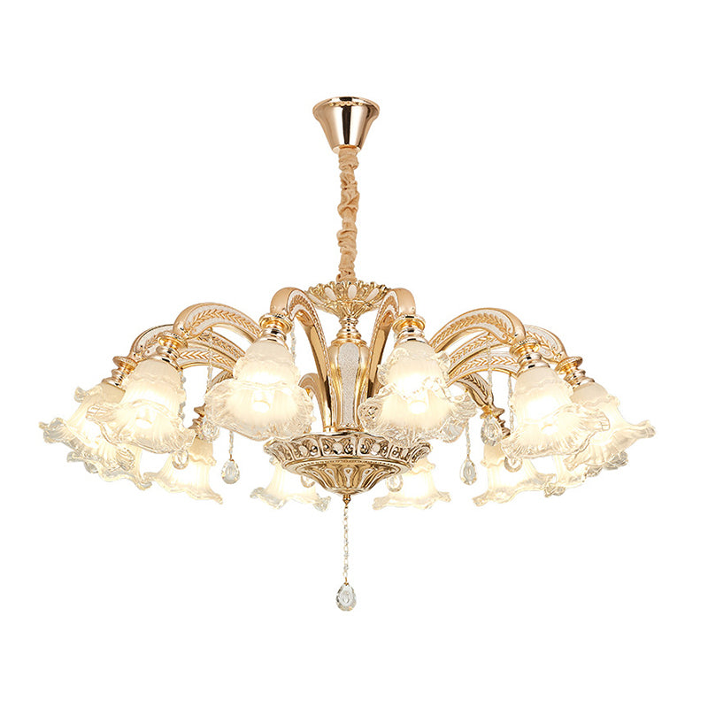 Flared Living Room Chandelier Lighting Classic Ruffle Glass Gold Pendant Light with Crystal Accent Clearhalo 'Ceiling Lights' 'Chandeliers' Lighting' options 2205009