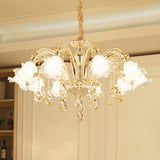 Flared Living Room Chandelier Lighting Classic Ruffle Glass Gold Pendant Light with Crystal Accent Clearhalo 'Ceiling Lights' 'Chandeliers' Lighting' options 2205011