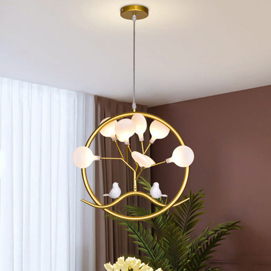 Artistic Tree LED Suspension Light Metallic Dining Room Chandelier Light with Firefly Shade in Gold Gold Clearhalo 'Ceiling Lights' 'Chandeliers' 'Modern Chandeliers' 'Modern' Lighting' 2205059