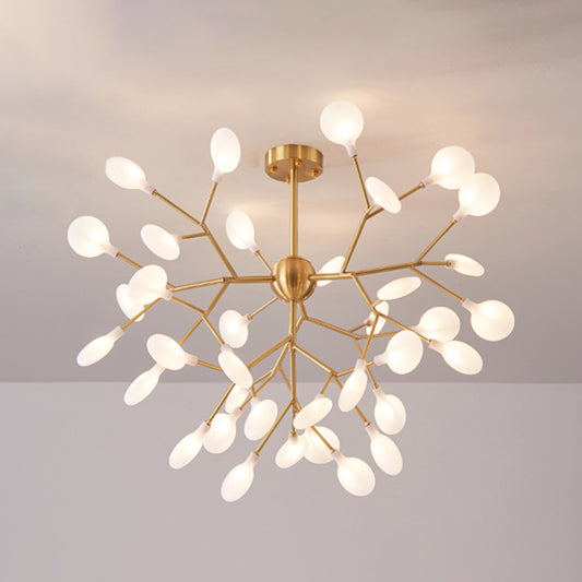 Branched Firefly Acrylic Chandelier Pendant Light Nordic Gold LED Hanging Light for Bedroom 36 Gold Clearhalo 'Ceiling Lights' 'Chandeliers' 'Modern Chandeliers' 'Modern' Lighting' 2205083