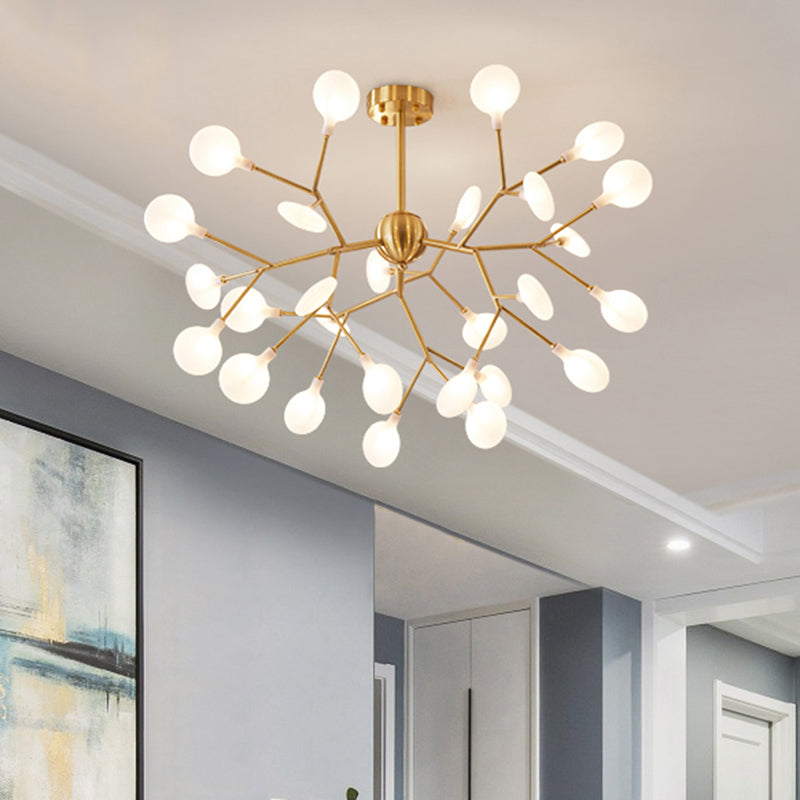 Branched Firefly Acrylic Chandelier Pendant Light Nordic Gold LED Hanging Light for Bedroom 27 Gold Clearhalo 'Ceiling Lights' 'Chandeliers' 'Modern Chandeliers' 'Modern' Lighting' 2205084