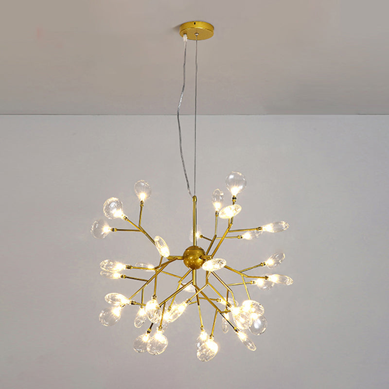 Metallic Branch Chandelier Light Simplicity Gold LED Pendant Light Fixture for Living Room 36 Gold Clearhalo 'Ceiling Lights' 'Chandeliers' 'Glass shade' 'Glass' 'Modern Chandeliers' 'Modern' Lighting' 2205087