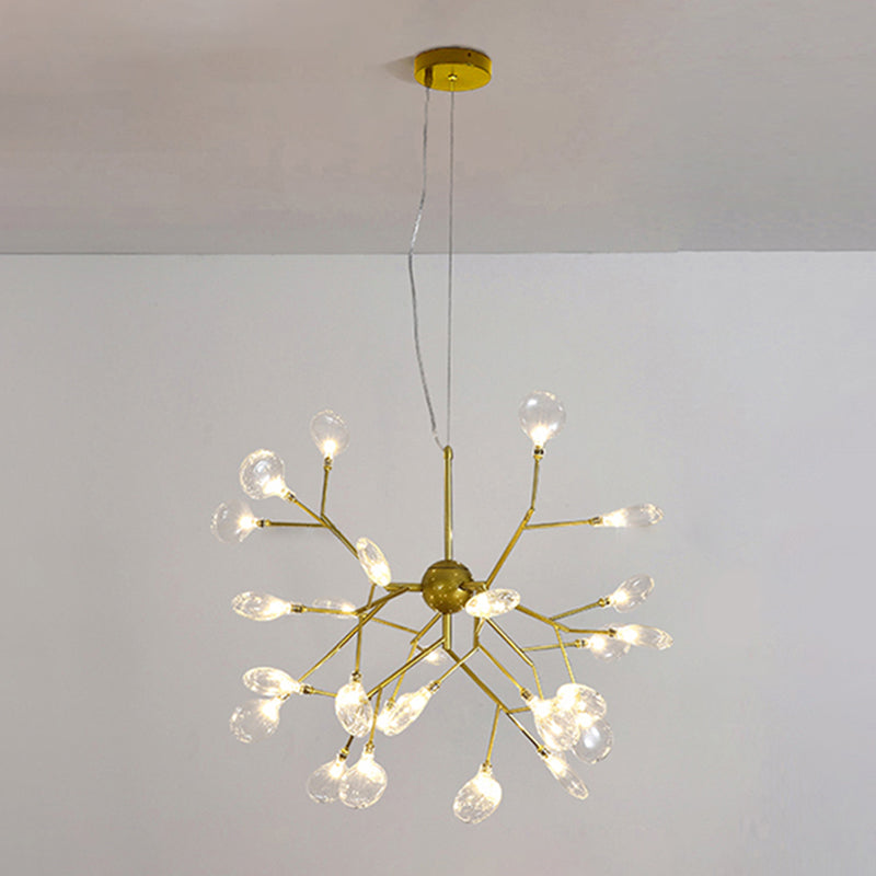 Metallic Branch Chandelier Light Simplicity Gold LED Pendant Light Fixture for Living Room 27 Gold Clearhalo 'Ceiling Lights' 'Chandeliers' 'Glass shade' 'Glass' 'Modern Chandeliers' 'Modern' Lighting' 2205088