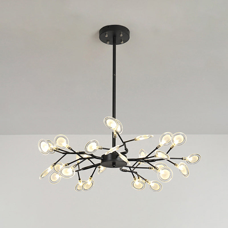 Simplistic Firefly Chandelier Pendant Light Acrylic Living Room LED Hanging Light 30 Black Clearhalo 'Ceiling Lights' 'Chandeliers' 'Modern Chandeliers' 'Modern' Lighting' 2205186