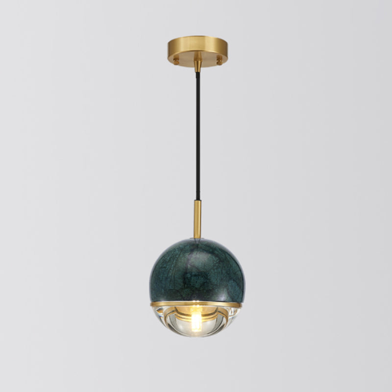 Shaded Dining Room Suspension Lighting Marble 1��Head Minimalistic Pendant Ceiling Light Green Globe Clearhalo 'Ceiling Lights' 'Modern Pendants' 'Modern' 'Pendant Lights' 'Pendants' Lighting' 2205343