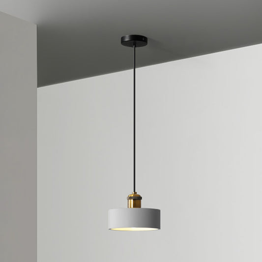 Simple Geometric Shade Pendant Light Resin-Cement Single Dining Room Suspension Light Fixture Grey Drum Clearhalo 'Ceiling Lights' 'Modern Pendants' 'Modern' 'Pendant Lights' 'Pendants' Lighting' 2205363