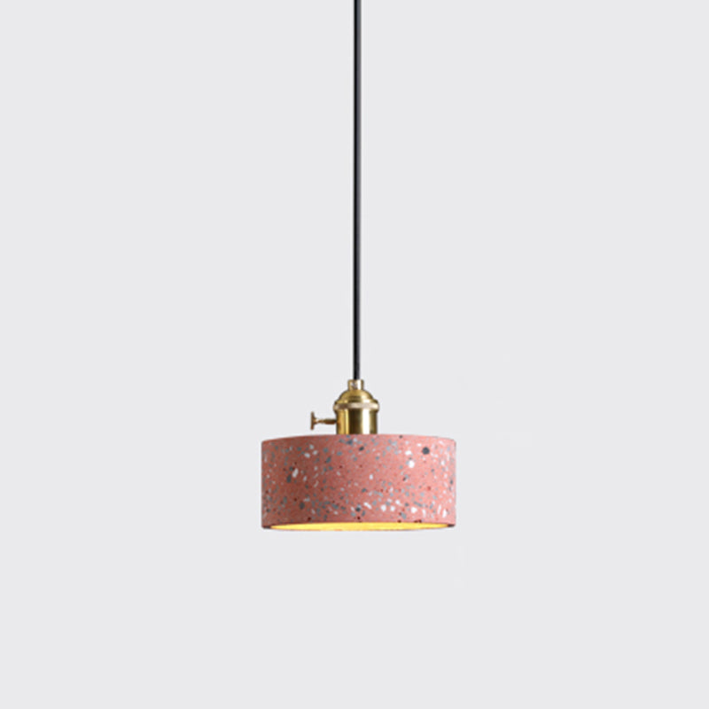 Geometric Dining Room Suspension Lighting Terrazzo 1��Head Minimalistic Pendant Ceiling Light Red Drum Clearhalo 'Ceiling Lights' 'Modern Pendants' 'Modern' 'Pendant Lights' 'Pendants' Lighting' 2205400