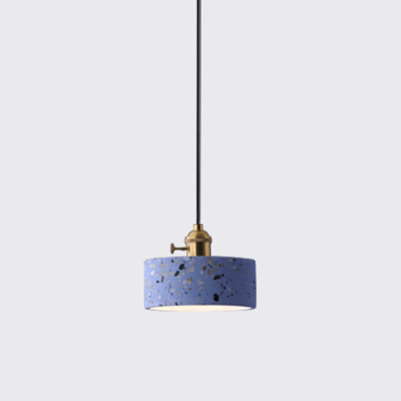 Geometric Dining Room Suspension Lighting Terrazzo 1 Head Minimalistic Pendant Ceiling Light Blue Drum Clearhalo 'Ceiling Lights' 'Lighting' 'Pendant Lights' 2205401_0e61503f-2786-46ce-8279-06cf61f378e8