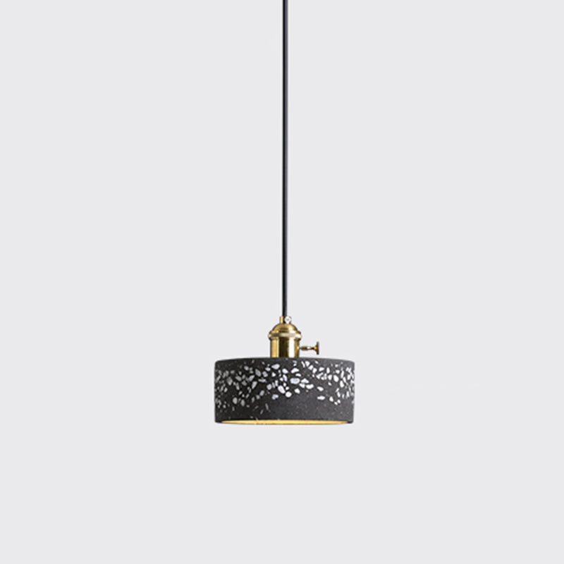 Geometric Dining Room Suspension Lighting Terrazzo 1 Head Minimalistic Pendant Ceiling Light Black Drum Clearhalo 'Ceiling Lights' 'Lighting' 'Pendant Lights' 2205402_c8c5abd5-1413-4f14-8cfe-4775d8a6e481