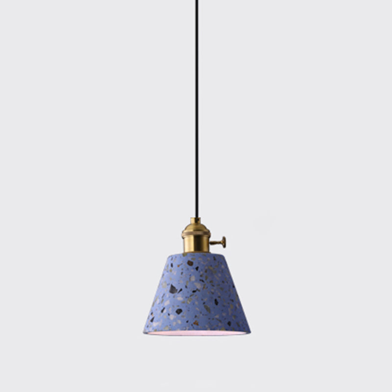 Geometric Dining Room Suspension Lighting Terrazzo 1��Head Minimalistic Pendant Ceiling Light Blue Barrel Clearhalo 'Ceiling Lights' 'Modern Pendants' 'Modern' 'Pendant Lights' 'Pendants' Lighting' 2205404