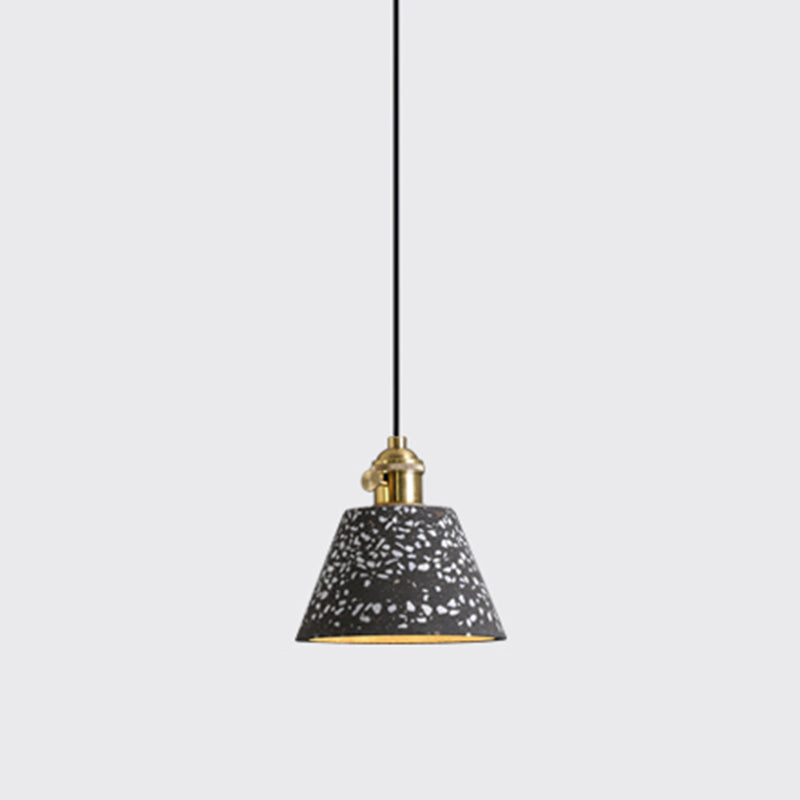 Geometric Dining Room Suspension Lighting Terrazzo 1��Head Minimalistic Pendant Ceiling Light Black Barrel Clearhalo 'Ceiling Lights' 'Modern Pendants' 'Modern' 'Pendant Lights' 'Pendants' Lighting' 2205405