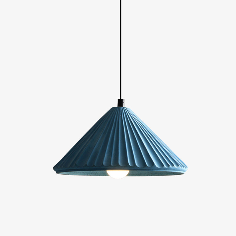 Conical Bedside Ceiling Light Ribbed Cement 1��Bulb Modern Style Hanging Lamp for Dining Room Blue Clearhalo 'Ceiling Lights' 'Modern Pendants' 'Modern' 'Pendant Lights' 'Pendants' Lighting' 2205449