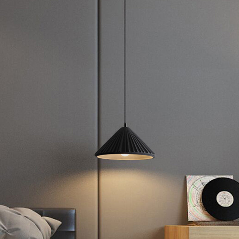 Conical Bedside Ceiling Light Ribbed Cement 1��Bulb Modern Style Hanging Lamp for Dining Room Clearhalo 'Ceiling Lights' 'Modern Pendants' 'Modern' 'Pendant Lights' 'Pendants' Lighting' 2205450