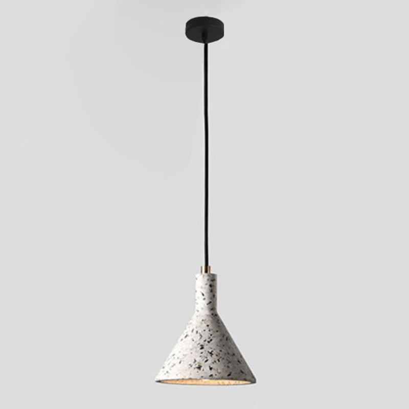 Funnel Pendant Light Simplicity Terrazzo Single-Bulb Dining Room Suspension Light Fixture White Clearhalo 'Ceiling Lights' 'Modern Pendants' 'Modern' 'Pendant Lights' 'Pendants' Lighting' 2205465