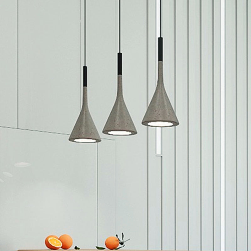 Funnel Dining Room Suspension Lighting Cement 1��Head Minimalist Pendant Ceiling Light in Grey Grey Clearhalo 'Ceiling Lights' 'Modern Pendants' 'Modern' 'Pendant Lights' 'Pendants' Lighting' 2205489