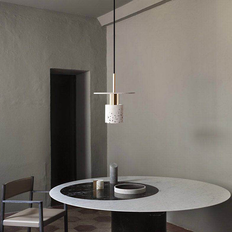 Terrazzo Cylinder and Disc Pendant Light Nordic Style Restaurant Suspension Light Fixture Clearhalo 'Ceiling Lights' 'Modern Pendants' 'Modern' 'Pendant Lights' 'Pendants' Lighting' 2205538