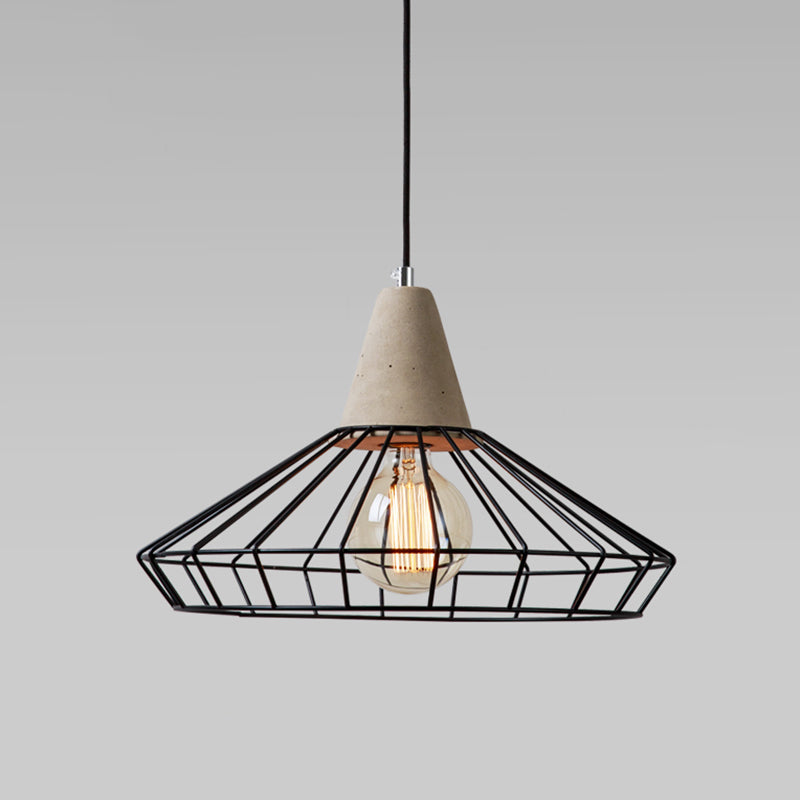 Caged Dining Room Suspension Light Metallic Single Minimalist Pendant Light with Cement Top in Grey Grey Triangle Clearhalo 'Ceiling Lights' 'Modern Pendants' 'Modern' 'Pendant Lights' 'Pendants' Lighting' 2205543