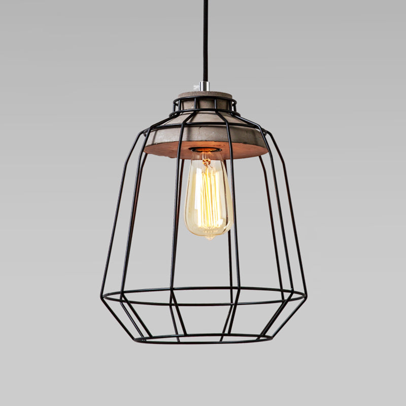 Caged Dining Room Suspension Light Metallic Single Minimalist Pendant Light with Cement Top in Grey Grey Birdcage Clearhalo 'Ceiling Lights' 'Modern Pendants' 'Modern' 'Pendant Lights' 'Pendants' Lighting' 2205544
