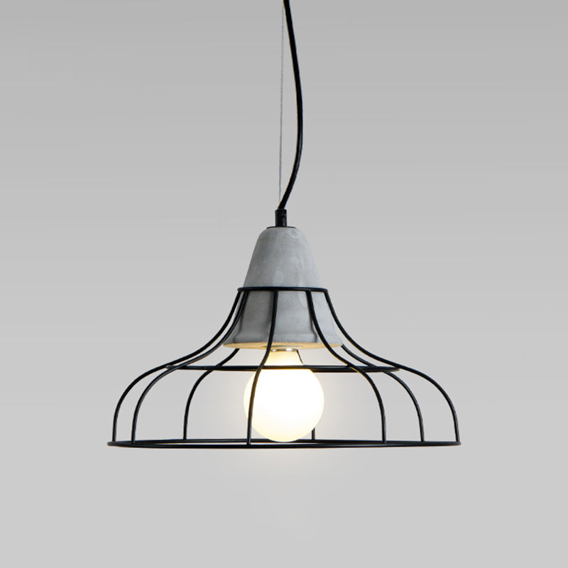 Caged Dining Room Suspension Light Metallic Single Minimalist Pendant Light with Cement Top in Grey Grey Barn Clearhalo 'Ceiling Lights' 'Modern Pendants' 'Modern' 'Pendant Lights' 'Pendants' Lighting' 2205546